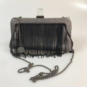 EUC Big Buddha Chain-Fringe Cocktail Bag/Clutch in Pewter Faux Leather